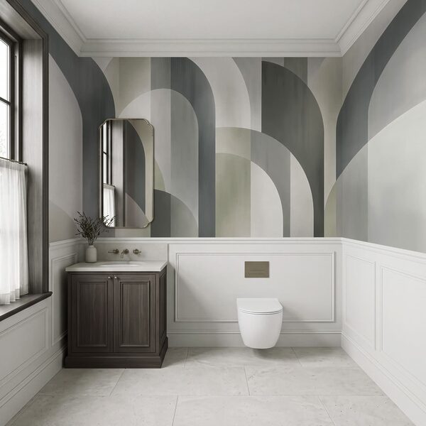 Papel de parede Padrão art déco em cinzento e branco (REF: t01188v1)