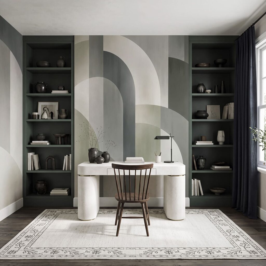 Papel de parede Padrão art déco em cinzento e branco (REF: t01188v1)