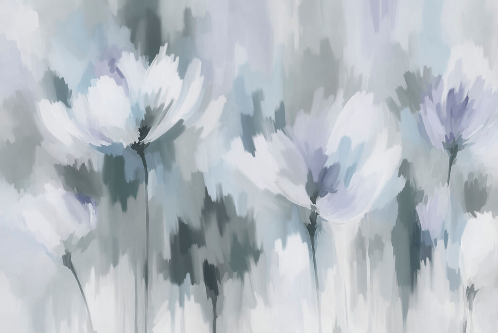 Papel de parede Pintura de flores em cinzento e branco (REF: t01189v2) Papel de parede Pintura de flores em cinzento e branco (REF: t01189v2)