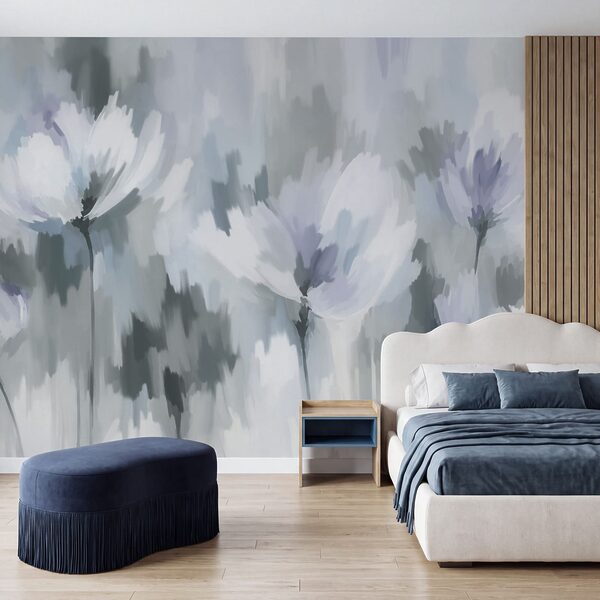 Papel de parede Pintura de flores em cinzento e branco (REF: t01189v2) Papel de parede Pintura de flores em cinzento e branco (REF: t01189v2)