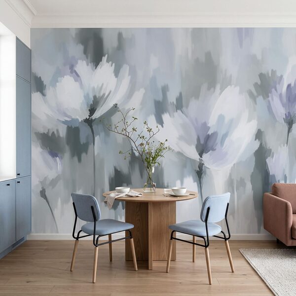 Papel de parede Pintura de flores em cinzento e branco (REF: t01189v2) Papel de parede Pintura de flores em cinzento e branco (REF: t01189v2)