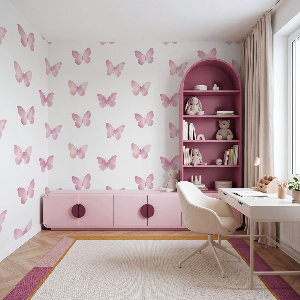 Papel de parede Padrão de borboletas cor-de-rosa (REF: t01190v1)