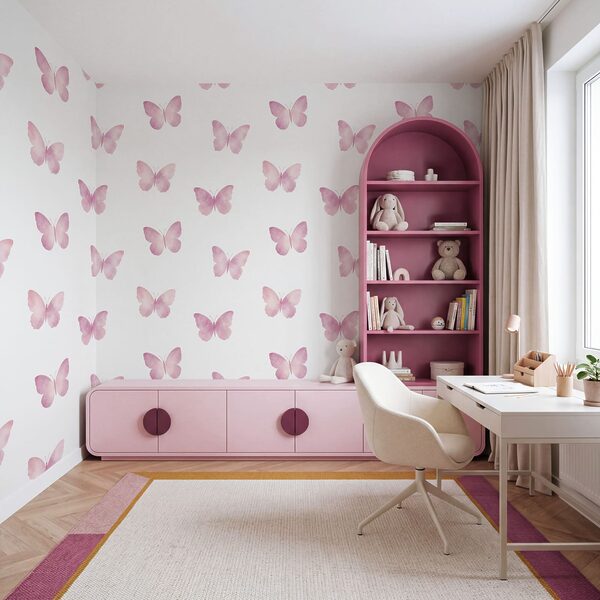 Papel de parede Padrão de borboletas cor-de-rosa (REF: t01190v1)