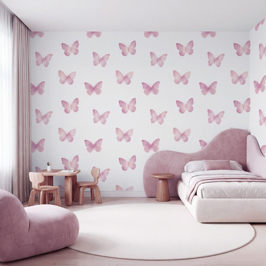 Papel de parede Padrão de borboletas cor-de-rosa (REF: t01190v1)