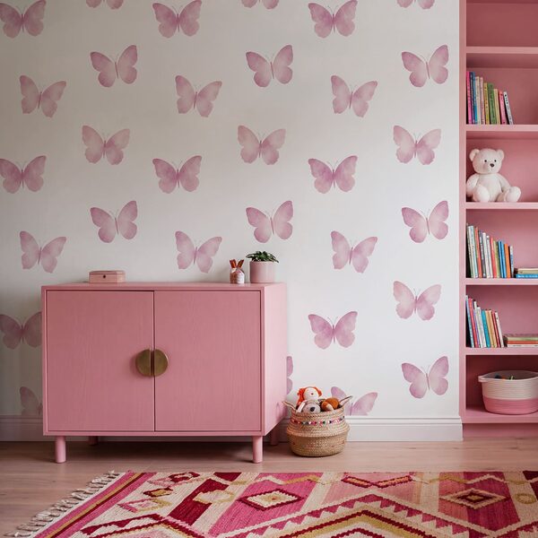 Papel de parede Padrão de borboletas cor-de-rosa (REF: t01190v1)