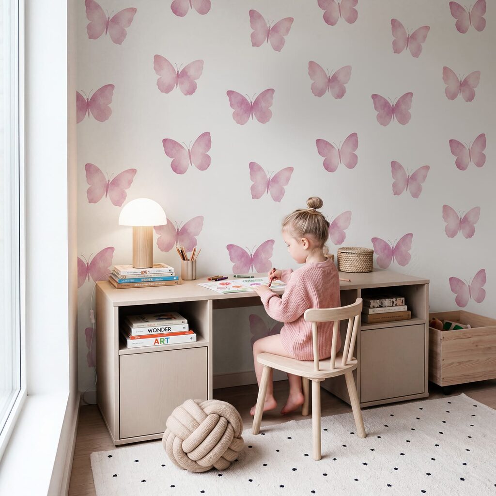 Papel de parede Padrão de borboletas cor-de-rosa (REF: t01190v1)