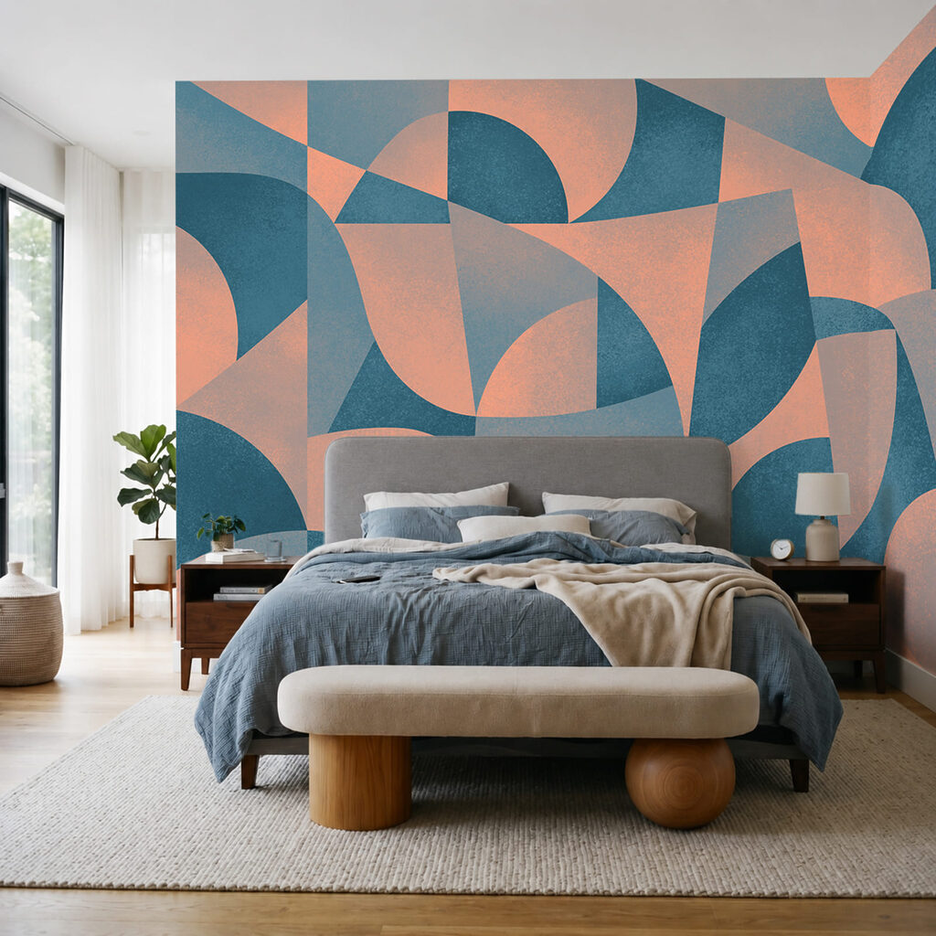 Papel de parede Padrão geométrico azul e rosa (REF: t01144)
