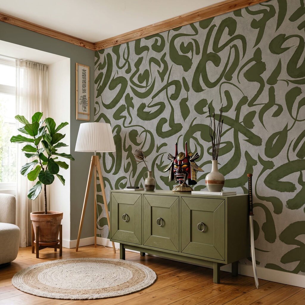 Papel de parede Padrão de linhas verdes e cinzentas (REF: t01147v1)